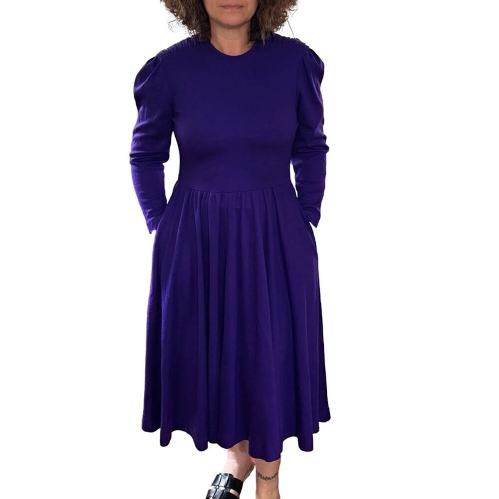 Vintage 80s 90s Expo Purple Pleated Midi Dress Shoulder Pads Size 12 Whimsy Goth - Picture 6 of 6